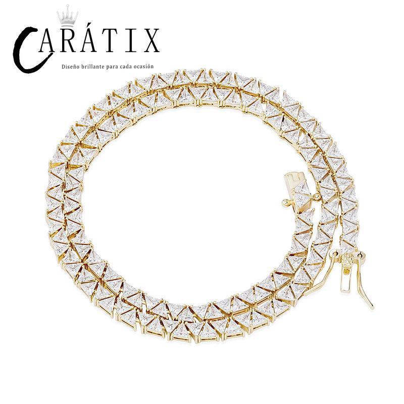 CARÁTIX Triangle CZ Tennis Chain Necklace – Claw Set Iced Out Hip Hop Bling Jewelry for Men & Women - CaratixJewelry